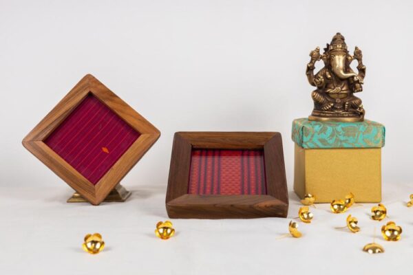 Coasters- Deep red/ cherry coloured thread work Kanchipuram silk - Image 3