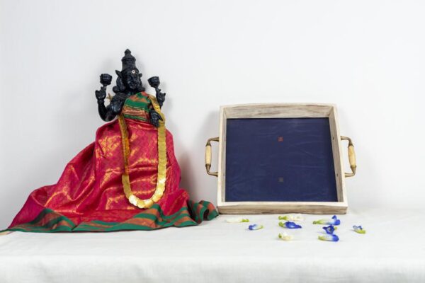 Trays - Medium Tray deep blue thread work Kanchipuram silk - Image 2