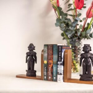 Burma teak bookends with Marapachi dolls from Andhra Pradesh & Tamil Nadu