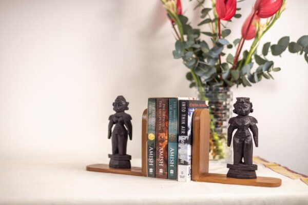 Burma teak bookends with Marapachi dolls from Andhra Pradesh & Tamil Nadu